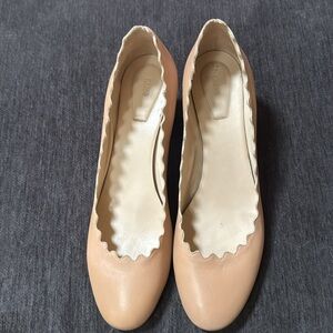 CHLOE scalloped nude beige block heels sz 42